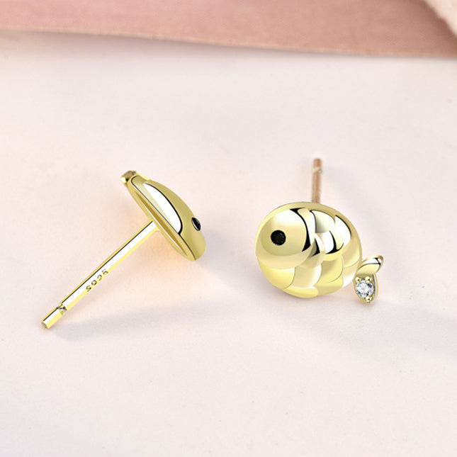 925 sterling silver cute mini CZ carp fish stud earrings (5 pairs)