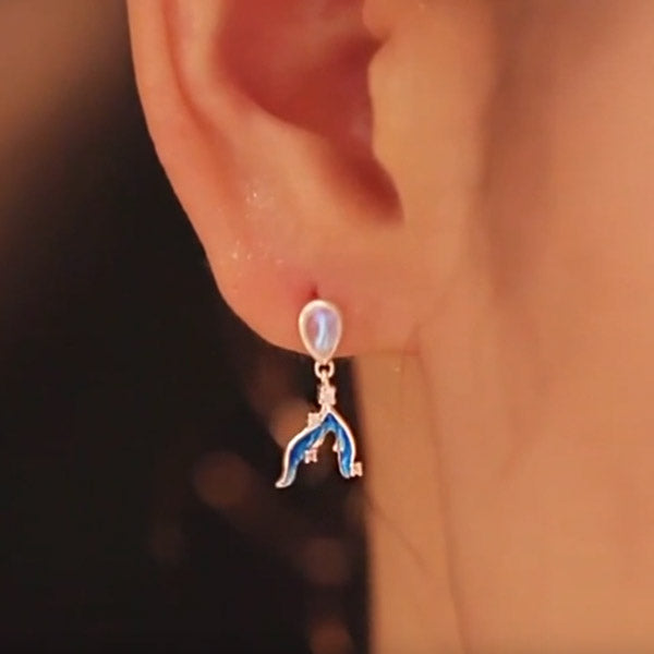 925 sterling silver moonstone mermaid tail pierced drop earrings (5 pairs)