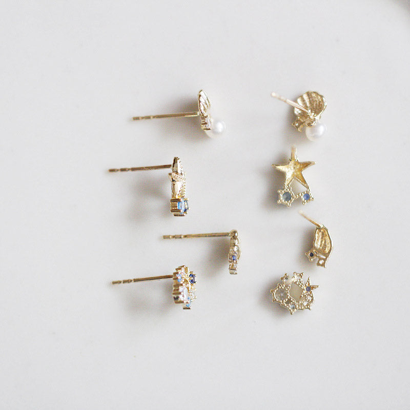 925 sterling silver tiny shell scallop conch starfish cartilage stud earrings (5 pairs)