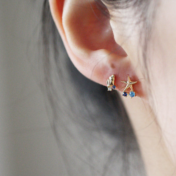 925 sterling silver tiny shell scallop conch starfish cartilage stud earrings (5 pairs)