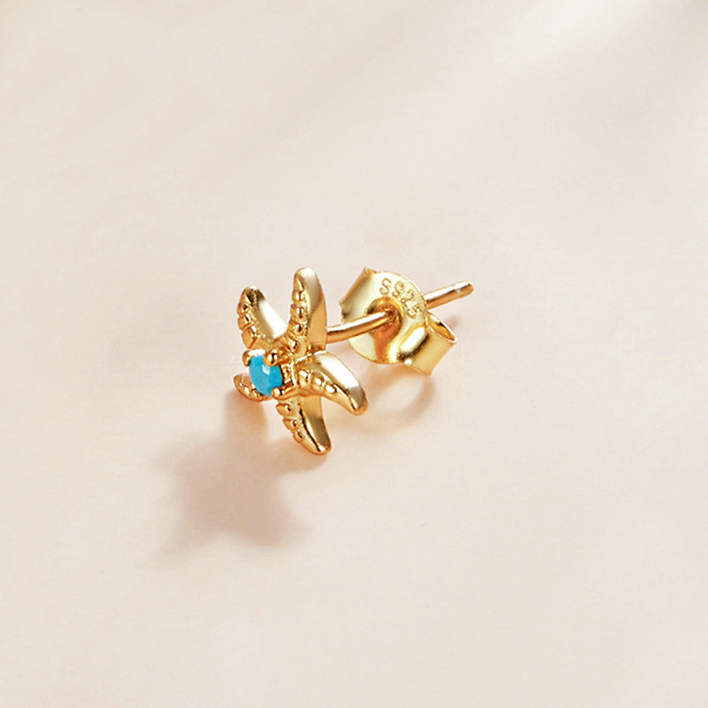 925 sterling silver gold blue turquoise starfish earrings (5 pcs)