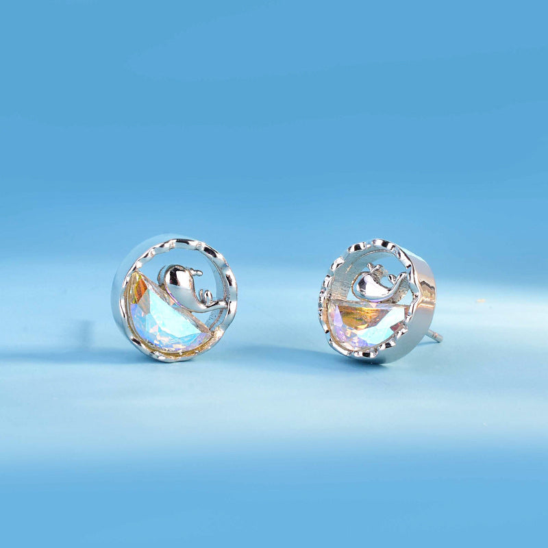 925 sterling silver rainbow opal stone whale stud earrings (5 pairs)