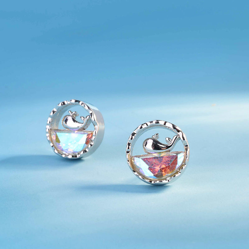 925 sterling silver rainbow opal stone whale stud earrings (5 pairs)