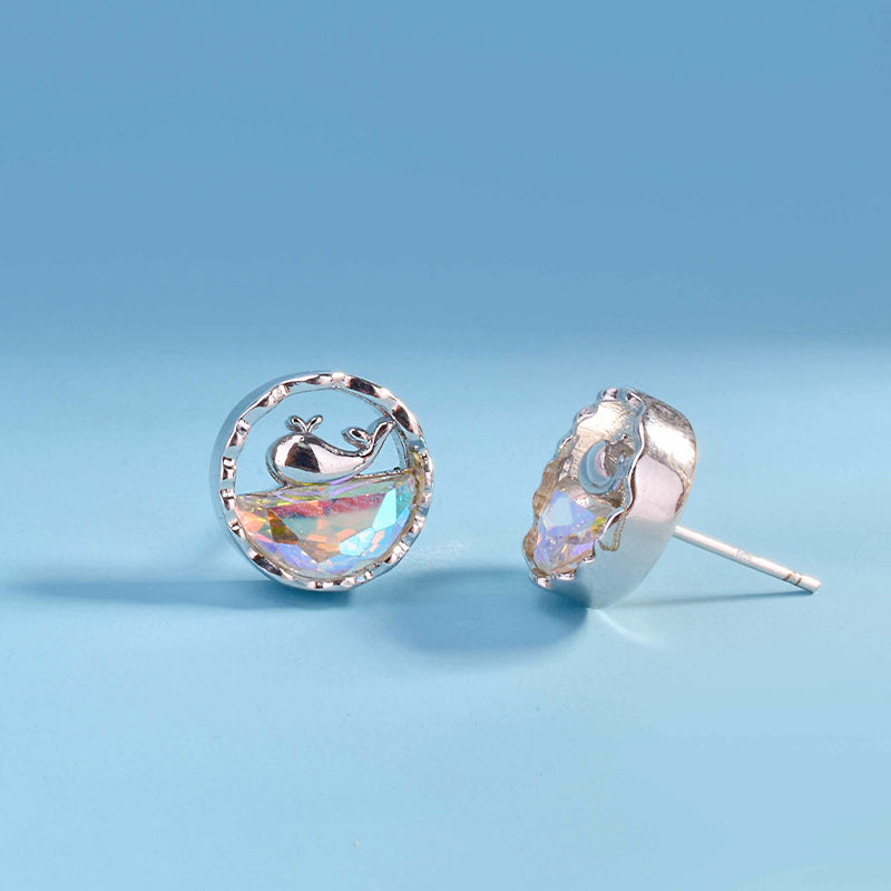 925 sterling silver rainbow opal stone whale stud earrings (5 pairs)