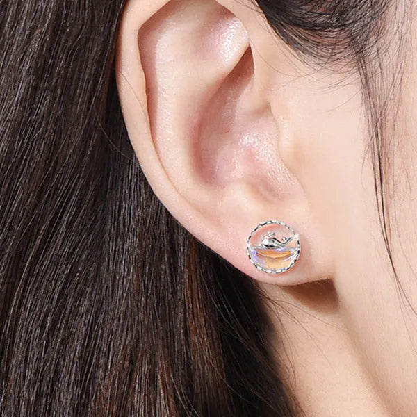 925 sterling silver rainbow opal stone whale stud earrings (5 pairs)