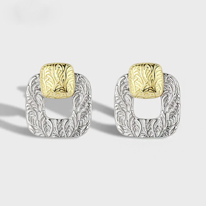 925 sterling silver two-tone geometric hollow square stud earrings (5 pairs)