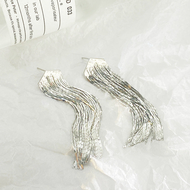 925 sterling silver exaggerated long chain tassel earrings (5 pairs)