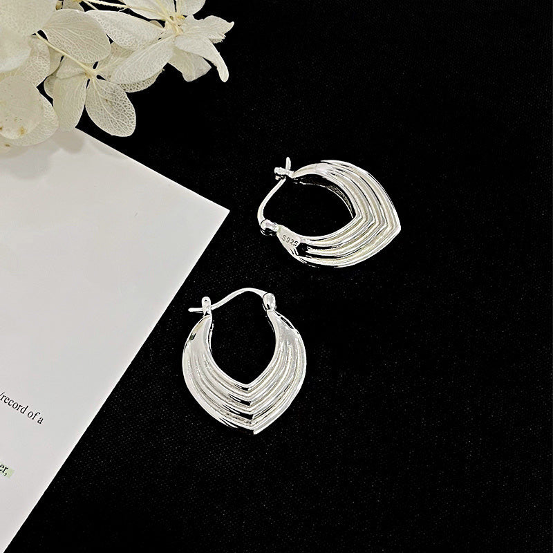 925 sterling silver layered shield geometric hoop earrings (5 pairs)