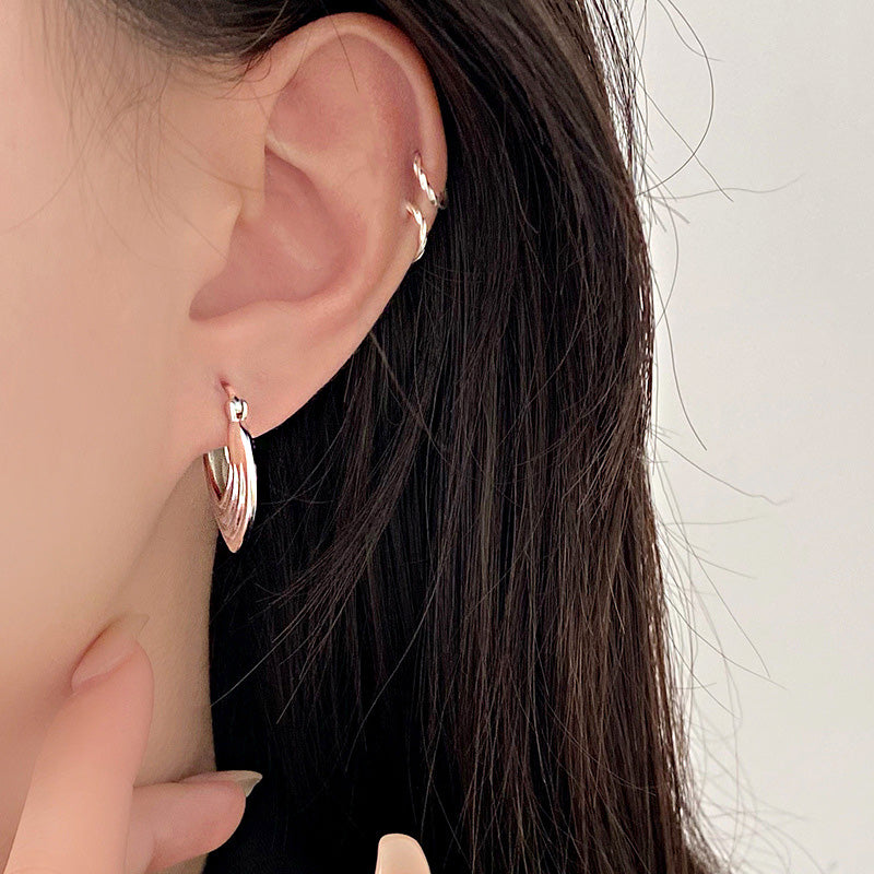 925 sterling silver layered shield geometric hoop earrings (5 pairs)