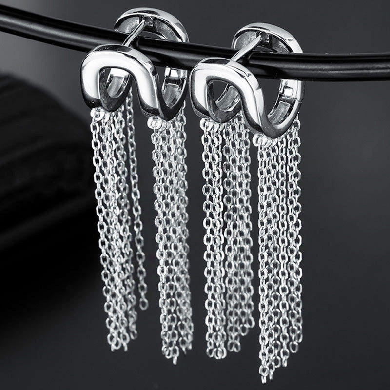 S925 sterling silver short and long chain tassel glossy U-shaped ear clasp earrings (5 pairs)