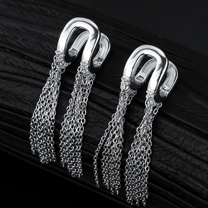 S925 sterling silver short and long chain tassel glossy U-shaped ear clasp earrings (5 pairs)