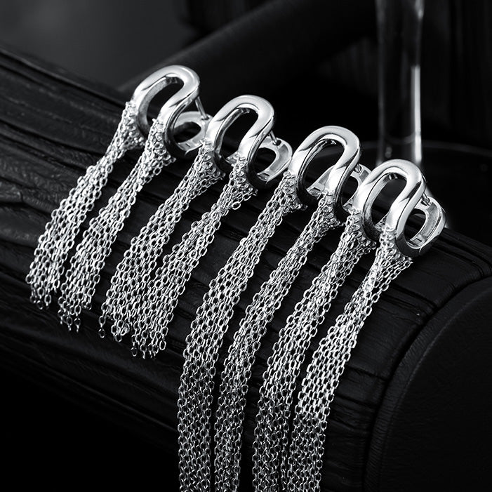 S925 sterling silver short and long chain tassel glossy U-shaped ear clasp earrings (5 pairs)
