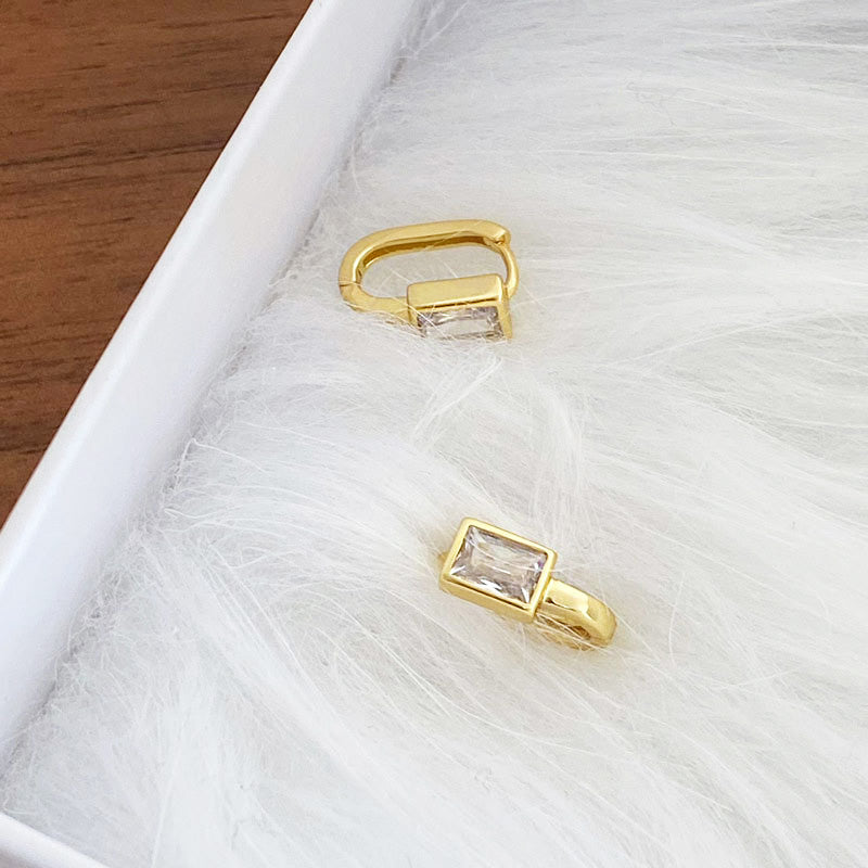 925 sterling silver vintage square zircon U-shaped ear clasp earrings (5 pairs)