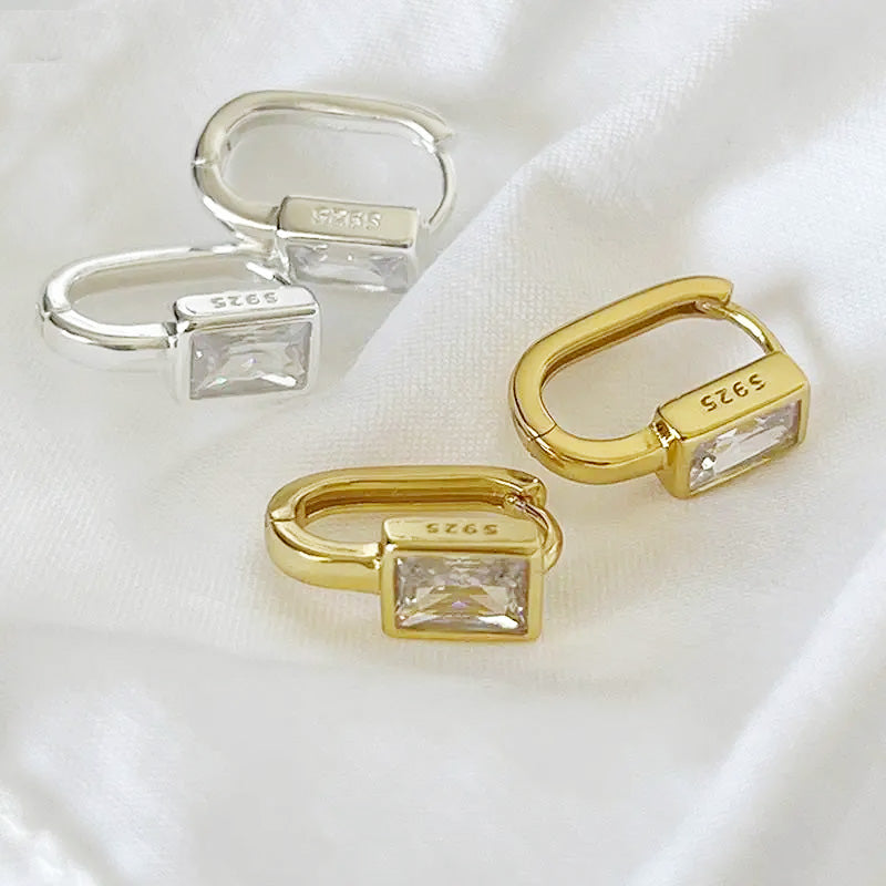 925 sterling silver vintage square zircon U-shaped ear clasp earrings (5 pairs)