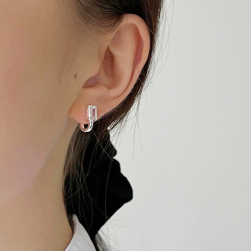 925 sterling silver vintage square zircon U-shaped ear clasp earrings (5 pairs)