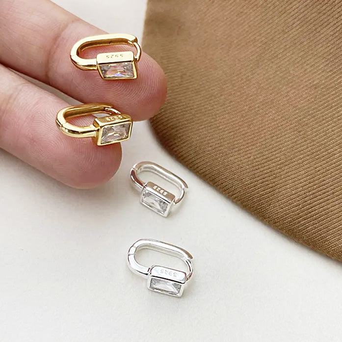 925 sterling silver vintage square zircon U-shaped ear clasp earrings (5 pairs)
