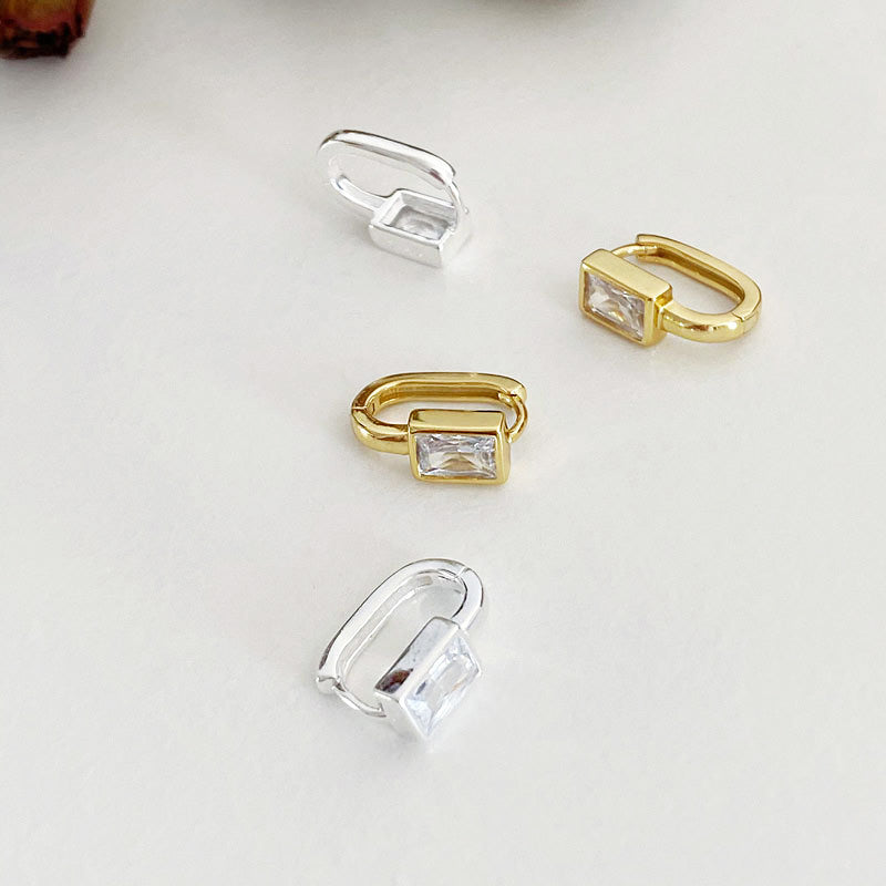 925 sterling silver vintage square zircon U-shaped ear clasp earrings (5 pairs)