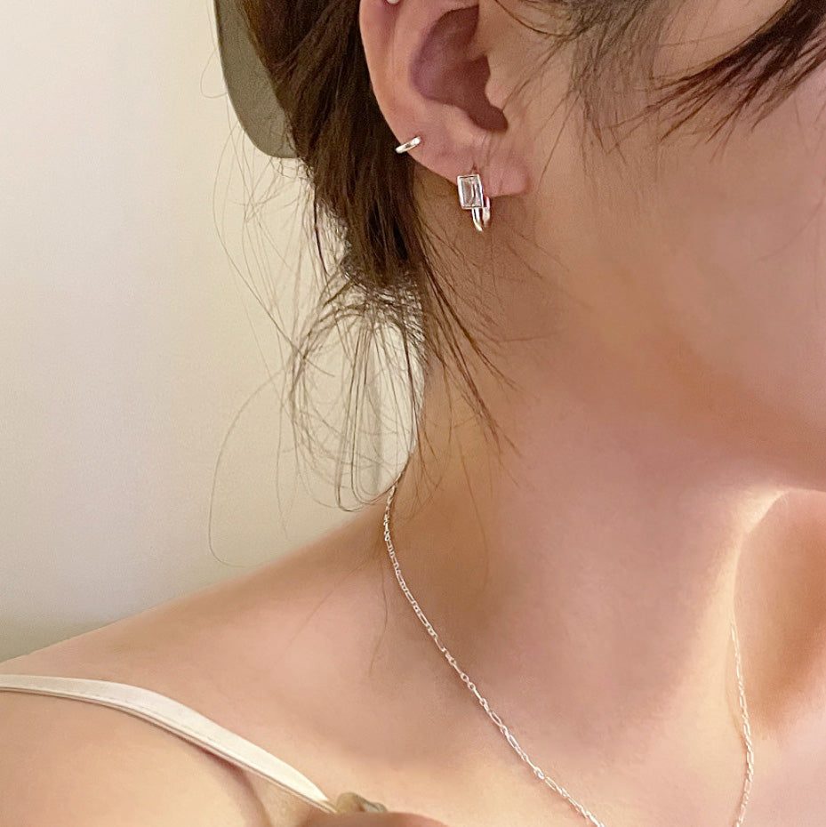 925 sterling silver vintage square zircon U-shaped ear clasp earrings (5 pairs)