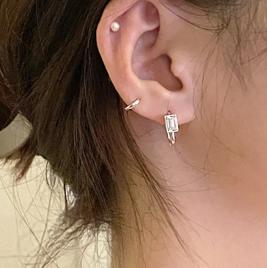 925 sterling silver vintage square zircon U-shaped ear clasp earrings (5 pairs)