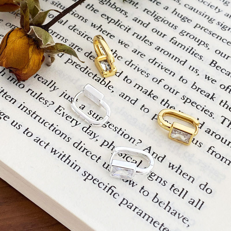 925 sterling silver vintage square zircon U-shaped ear clasp earrings (5 pairs)