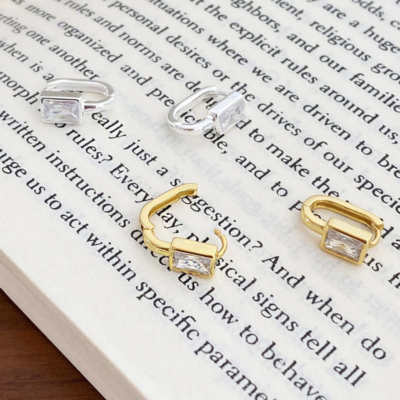 925 sterling silver vintage square zircon U-shaped ear clasp earrings (5 pairs)