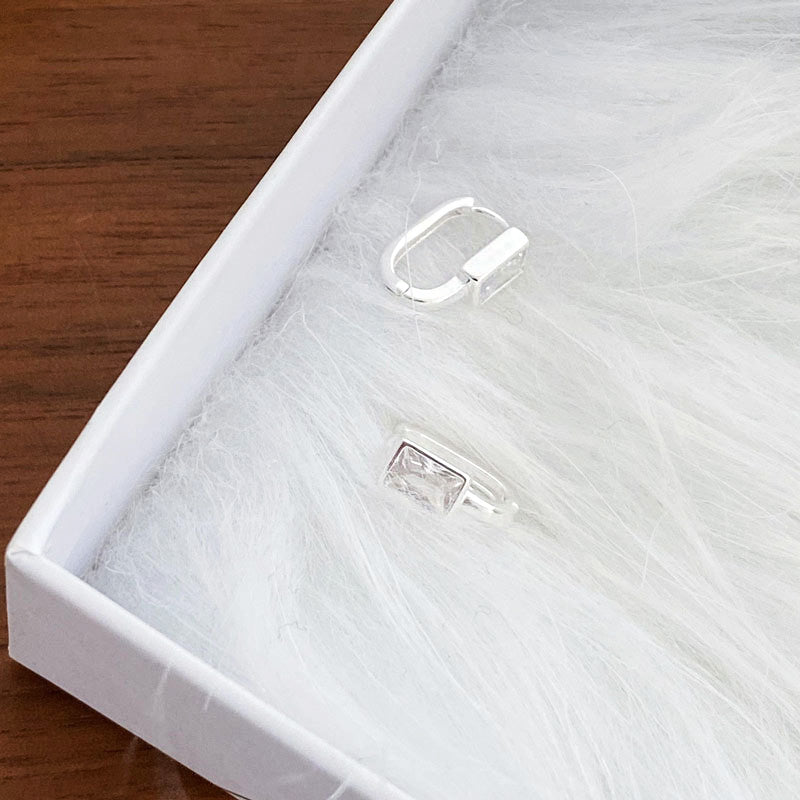 925 sterling silver vintage square zircon U-shaped ear clasp earrings (5 pairs)