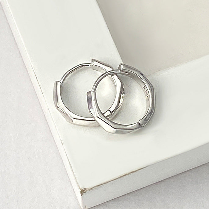 925 sterling silver simple octagon shape hexagon piercing huggie hoop earrings (5 pairs)