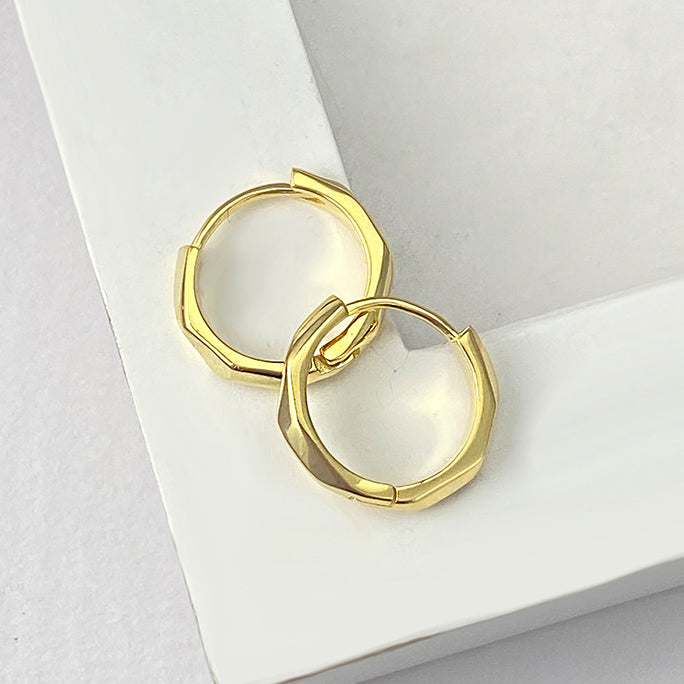 925 sterling silver simple octagon shape hexagon piercing huggie hoop earrings (5 pairs)