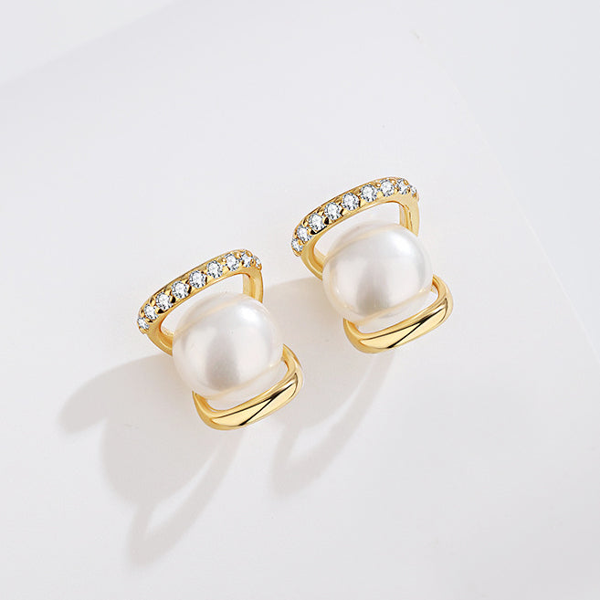 925 sterling silver simple cz single pearl stud earrings (5 pairs)