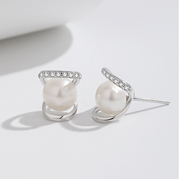 925 sterling silver simple cz single pearl stud earrings (5 pairs)