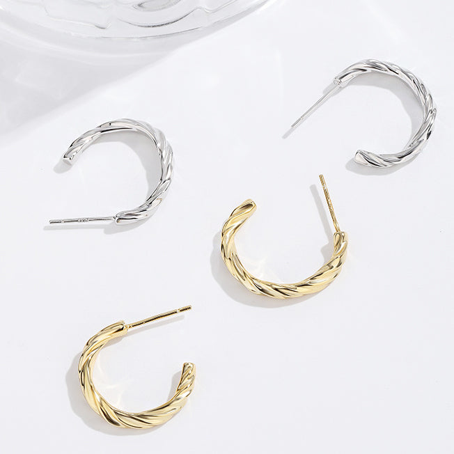 925 sterling silver twisted knot C-shape piercing earrings (5 pairs)