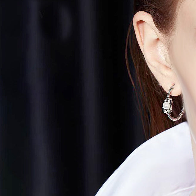 925 sterling silver pearl knot rope C-shaped stud earrings (5 pairs)