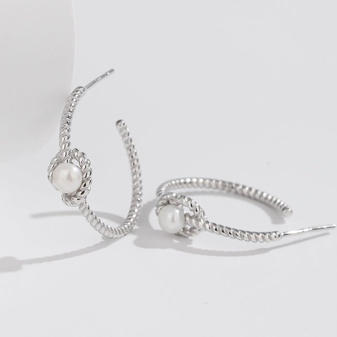 925 sterling silver pearl knot rope C-shaped stud earrings (5 pairs)