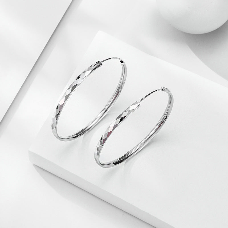 925 sterling silver diamond texture 42mm hoop earrings (5 pairs)