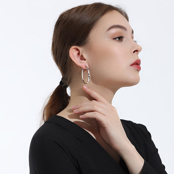 925 sterling silver diamond texture 42mm hoop earrings (5 pairs)