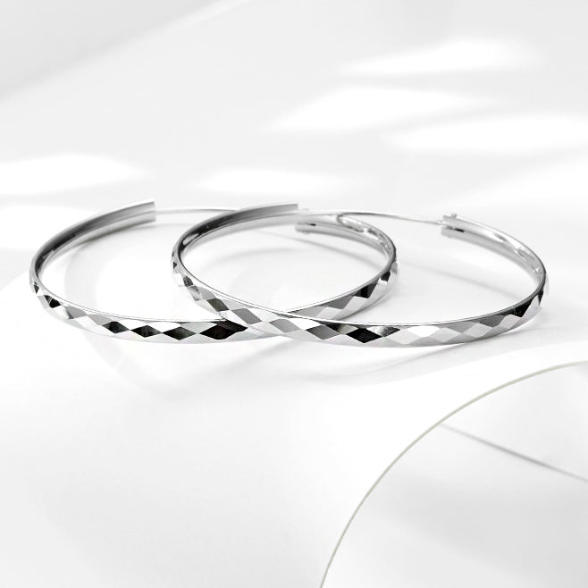 925 sterling silver diamond texture 42mm hoop earrings (5 pairs)