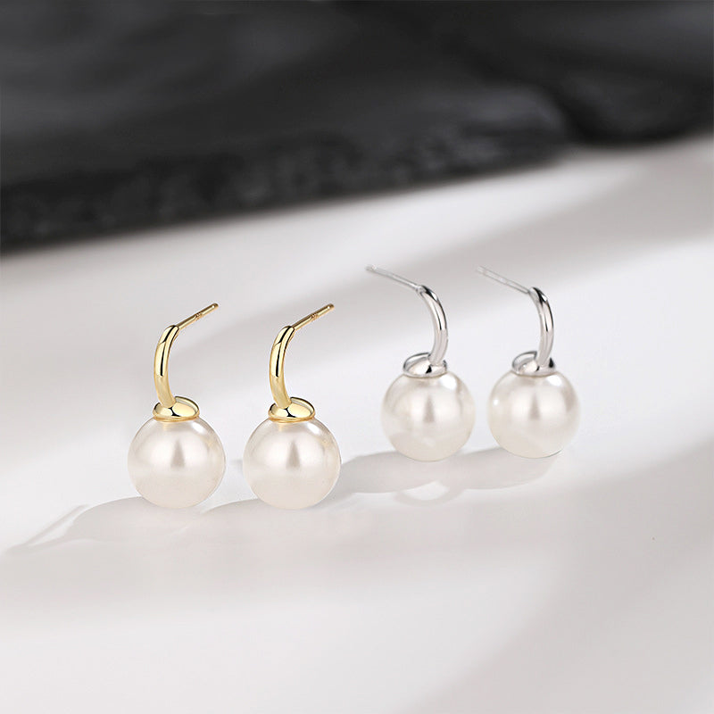 925 sterling silver single pearl C-hook earrings (5 pairs)