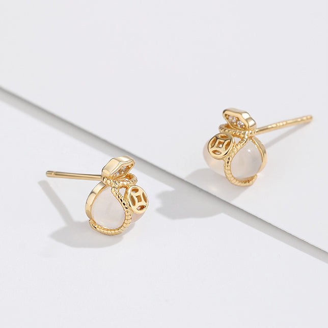 925 sterling silver gold plated small lucky money bag stud earrings (5 pairs)