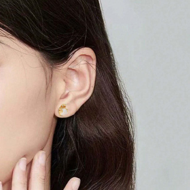 925 sterling silver gold plated small lucky money bag stud earrings (5 pairs)