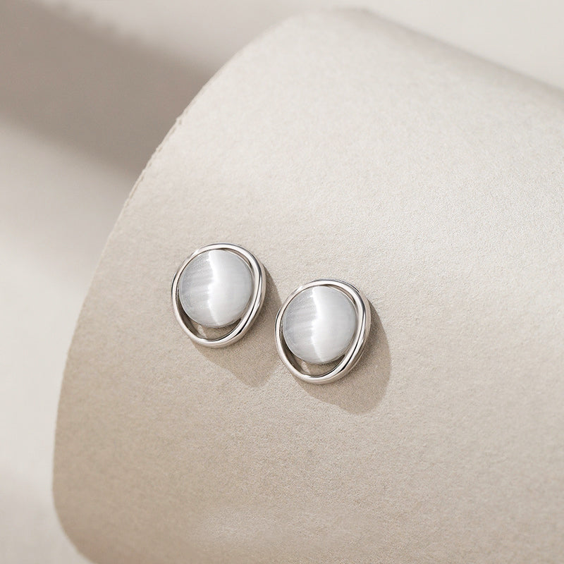 925 sterling silver simple cat eye stone stud earrings (5 pairs)