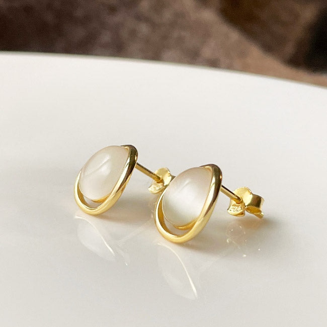 925 sterling silver simple cat eye stone stud earrings (5 pairs)