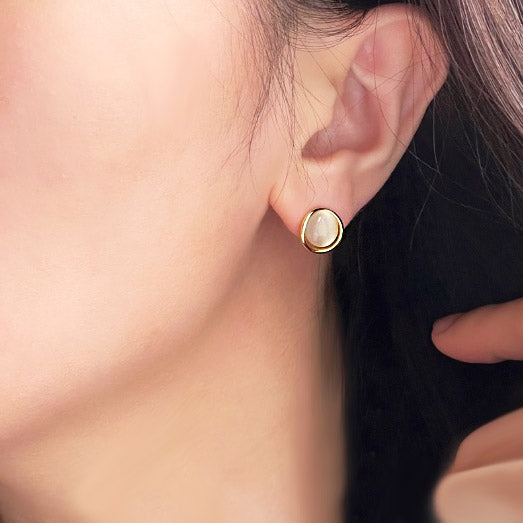 925 sterling silver simple cat eye stone stud earrings (5 pairs)