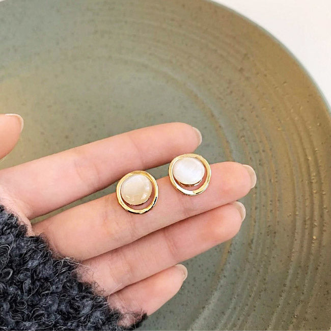 925 sterling silver simple cat eye stone stud earrings (5 pairs)