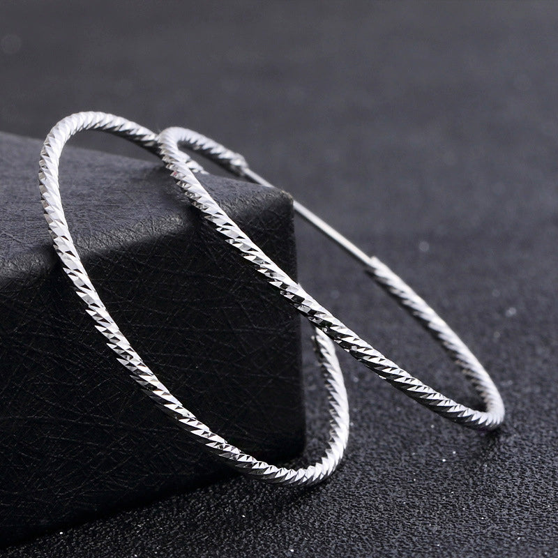 925 sterling silver texture piercing loop 37mm big hoop earrings (5 pairs)