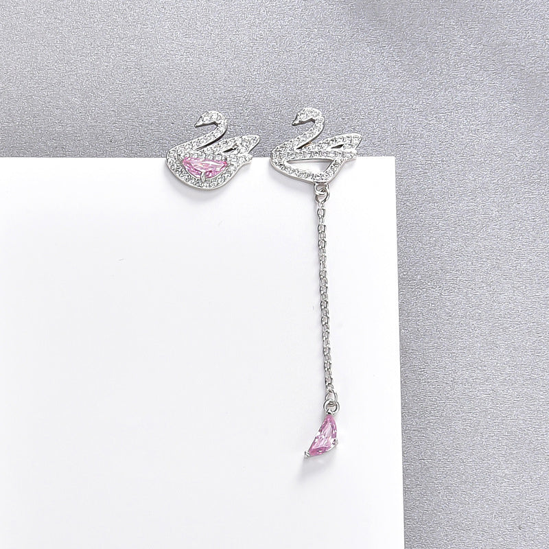 925 sterling silver asymmetrical crystal swan drop stud earrings(5 pairs)