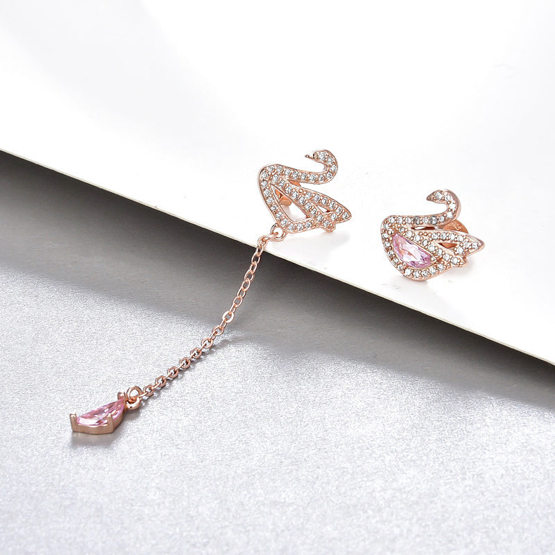 925 sterling silver asymmetrical crystal swan drop stud earrings(5 pairs)