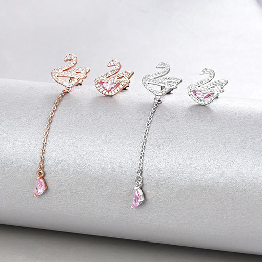 925 sterling silver asymmetrical crystal swan drop stud earrings(5 pairs)
