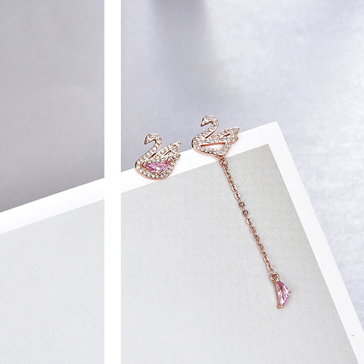 925 sterling silver asymmetrical crystal swan drop stud earrings(5 pairs)