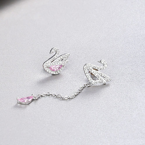 925 sterling silver asymmetrical crystal swan drop stud earrings(5 pairs)