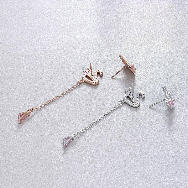 925 sterling silver asymmetrical crystal swan drop stud earrings(5 pairs)